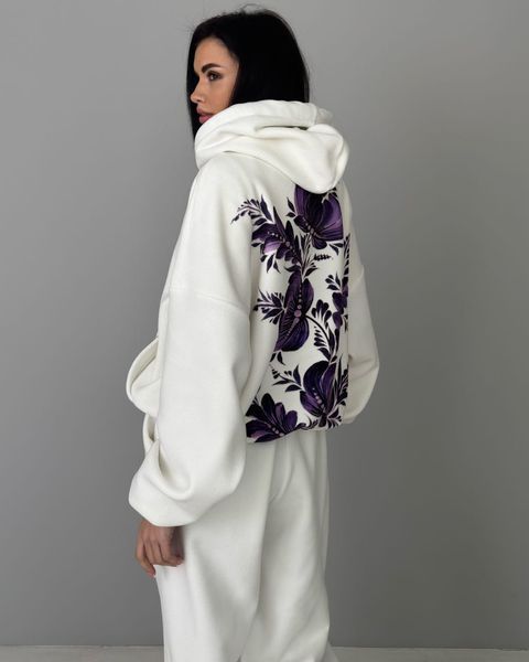 Оверсайз костюм з двостороннього флісу з принтом молочний N3789м фото