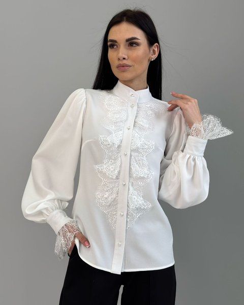 Молочна блуза з французьким мереживом  N3793 фото