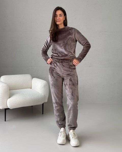 Теплий костюм зі штучного хутра мокко N3763 фото